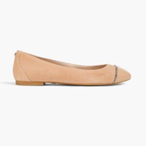 NWT STUART WEITZMAN Milla Chain-Embellished Suede Ballet Flats Size 7.5